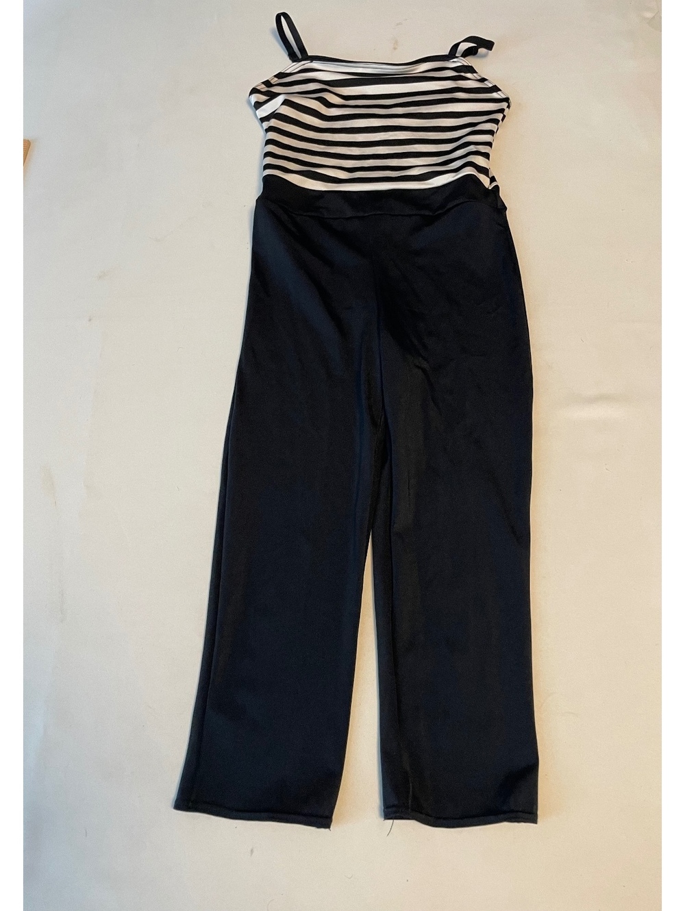 Weissman Black and White Striped Bodice Jumpsuit with Wide Leg Pants